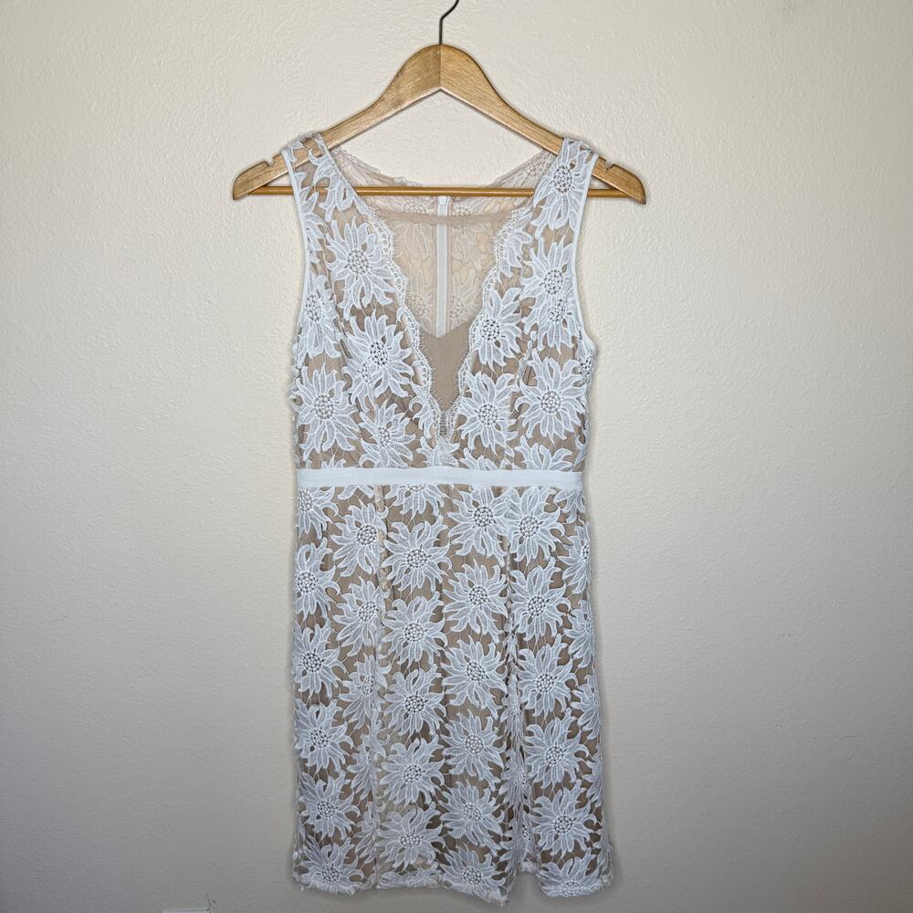 Adrianna Papell Illusion Floral Lace Fit and Flare Ivory Dress 6 - Picture 1 of 10